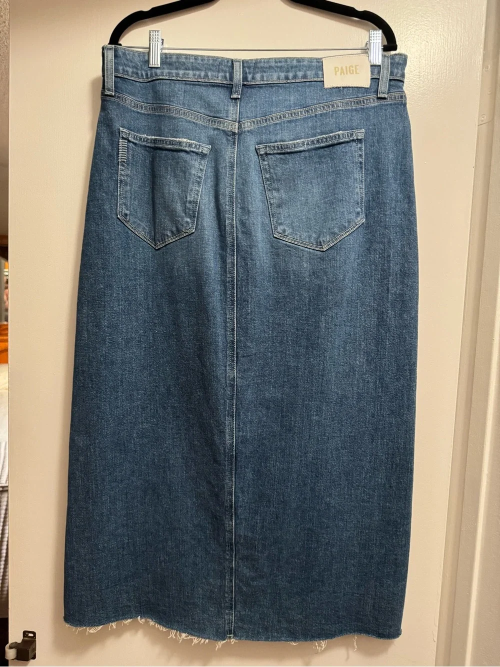PAIGE Mid-Blue Straight-Leg Denim Skirt with Front Slit